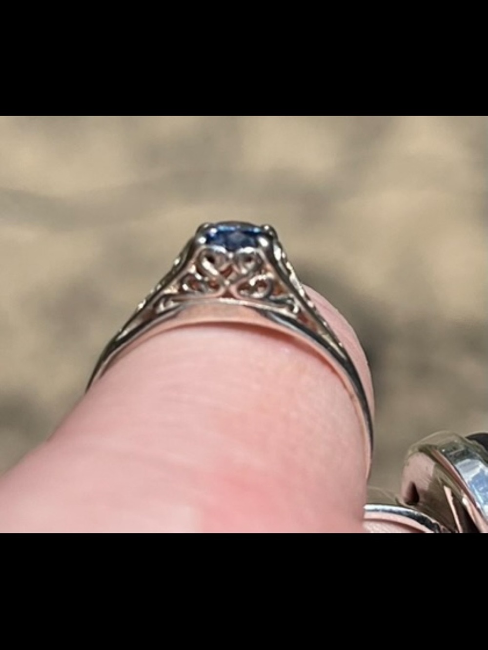 5mm Filigree Blue Moissanite Ring 925 Silver size 7.5 - Picture 8 of 8
